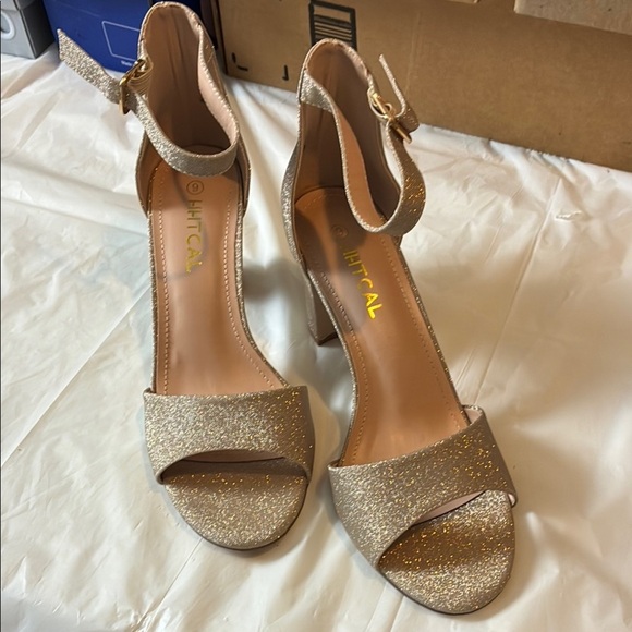 HHTCAL Shoes - Gold Strappy Heels with Glitter Finish​